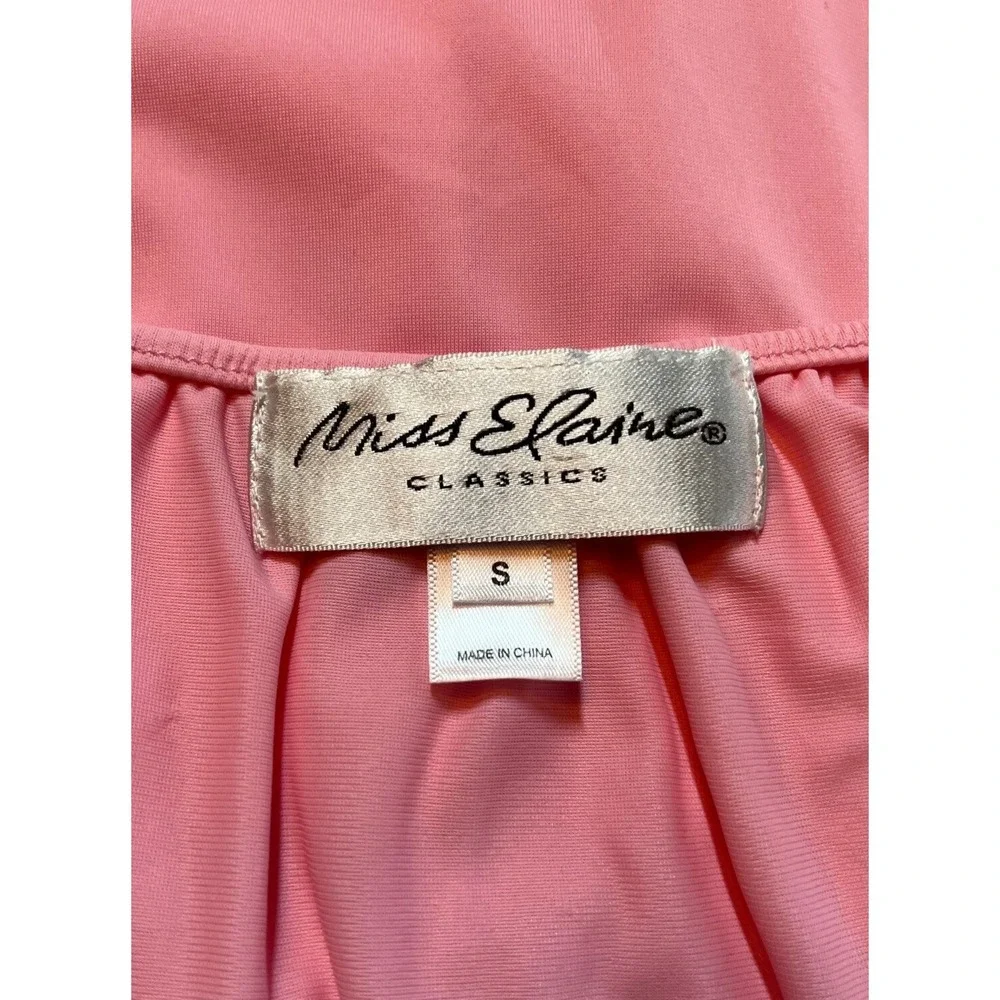Vintage 80s Miss Elaine Classic‎ Nightgown Sleepwear Pink Nylon Embroidered S - Picture 4 of 11